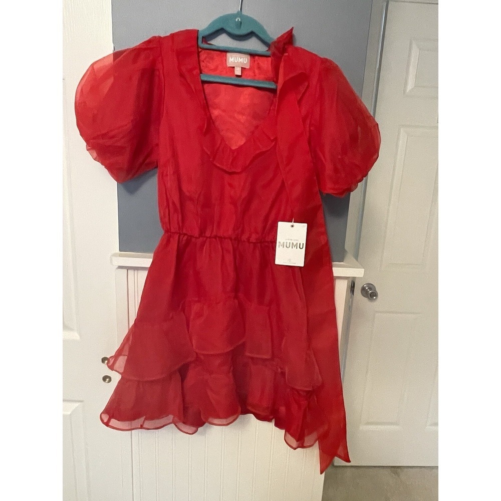 NWT Show Me Your Mumu Holiday Jennie Ann Mini Dress Women's Size XS Red Organza